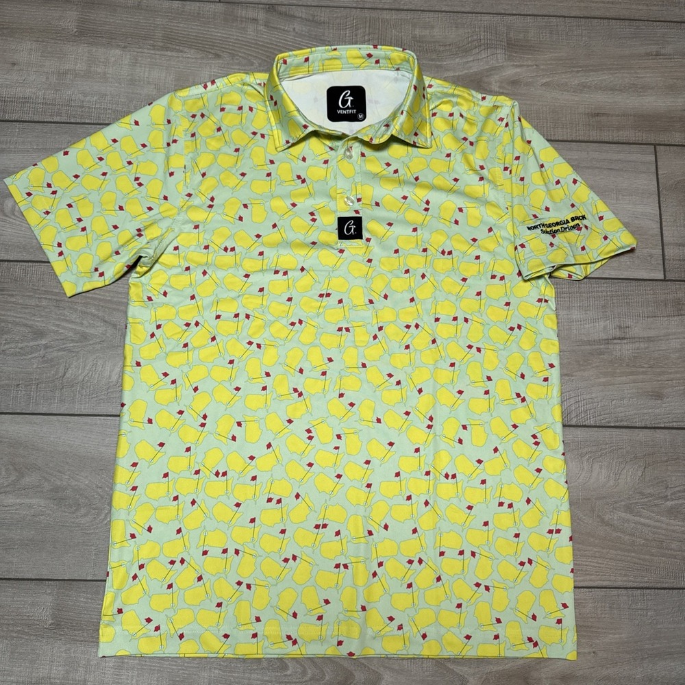 GIMME Shirt Mens M yellow Golf Performance Masters Stretch flex Print Logo